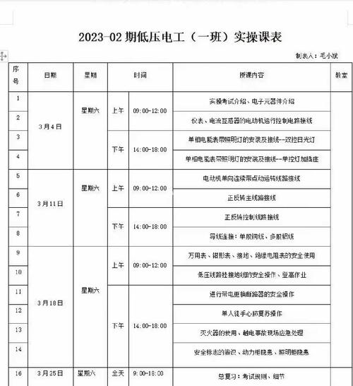 企业内部培训课程表